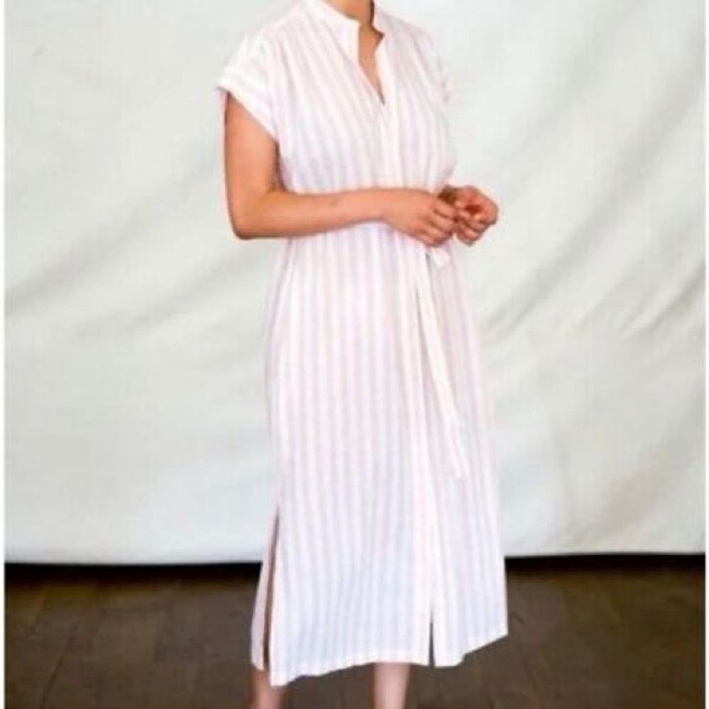 Trovata Birds of Paradis Astrid Pink Striped Easy Midi Dress, Size Small